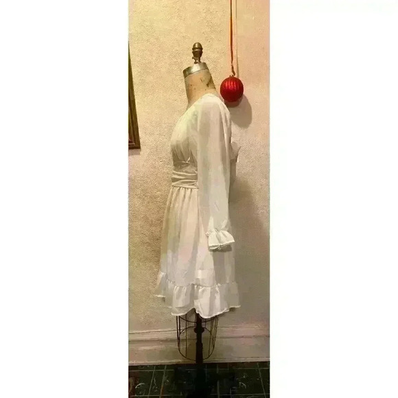 Zaful Square Neck Off the Shoulder Lantern Sleeve Tie Back Dress NWT Size 6 - Picture 7 of 14